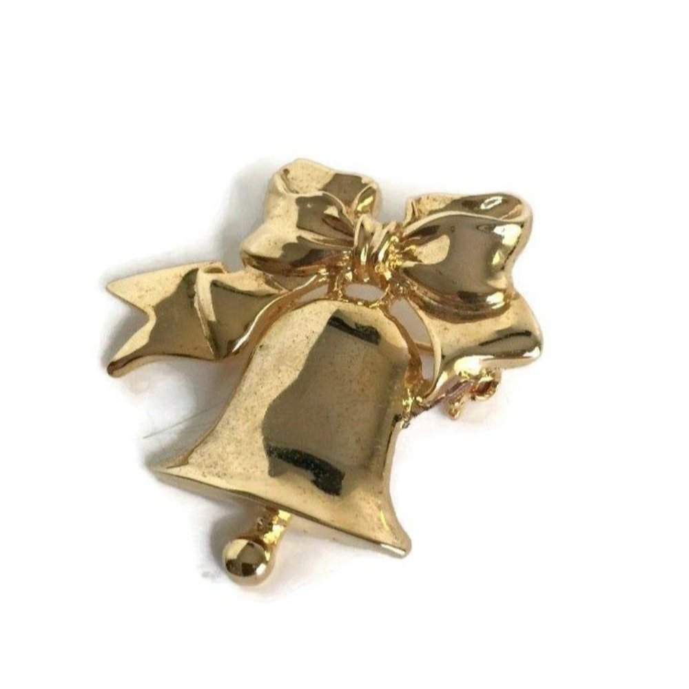 Vintage Gold Tone Christmas Bell Brooch